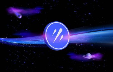 Dijital arkaplanda galxe-gal kripto para birimi resimleri. 3d illüstrasyon.