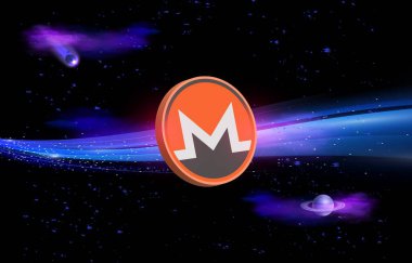 Monero-x. Bay Şifreleme 'nin dijital arka plandaki görüntüleri. 3d illüstrasyon.