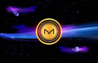 Dijital arka planda sanal para üreticisi-mkr madeni parasının bir görüntüsü. 3d illüstrasyon.