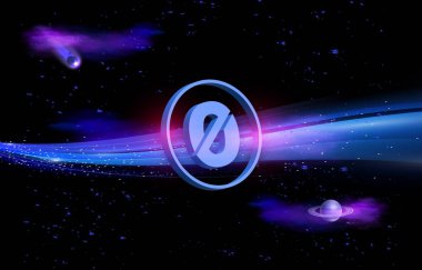 Dijital bir arkaplanda ogn sikkesi sanal para birimi görüntüsü. 3d illüstrasyon.