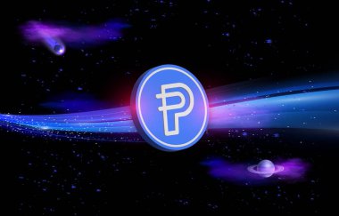 Paypal usd-pyusd dijital arkaplanda şifreli resimler. 3d illüstrasyon.