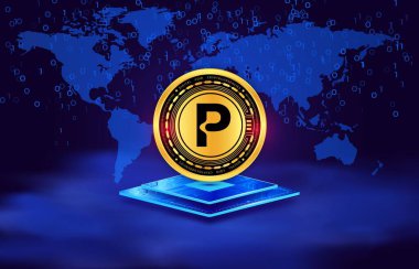 Polkastarter-pols dijital arkaplanda sanal para birimi görüntüleri. 3d illüstrasyon.