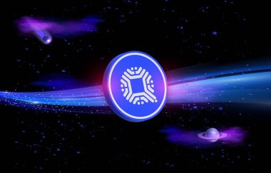 Dijital arkaplanda qtum şifreleme resimleri. 3d illüstrasyon.