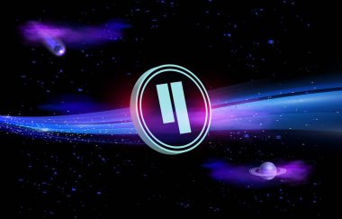 Dijital arka planda kubik kripto para birimi logoları. 3d illüstrasyon.