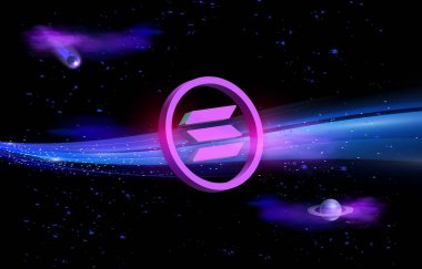 Dijital arkaplanda solana-sol sanal para birimi resmi. 3d illüstrasyon