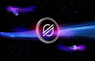 Dijital arkaplanda yıldız-xlm şifreli para birimi resimleri. 3d illüstrasyon.