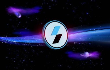 Soyut arkaplanda stp-stpt kripto para birimi çizimleri. 3d illüstrasyon.