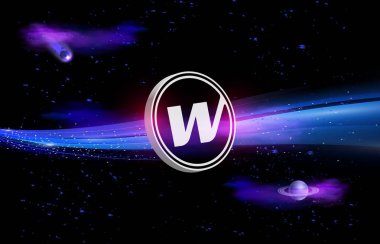 Dijital arkaplanda solucan deliği-w kripto para birimi resimleri. 3d illüstrasyon.