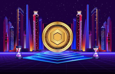 Dijital arkaplanda zincirli bağlantı sanal para birimi resmi. 3d illüstrasyon.