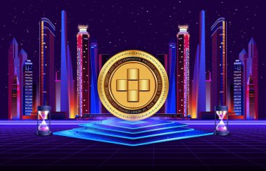 Dijital arkaplandaki yonca finans logosu görüntüleri. 3d illüstrasyon.