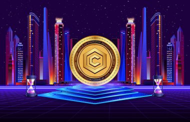 Dijital arkaplanda cronos-cro kripto para birimi logoları. 3d illüstrasyon.