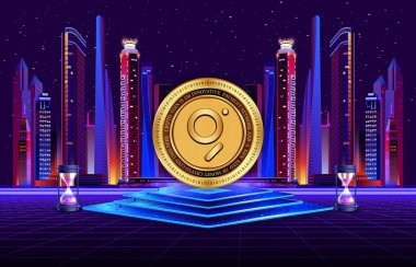 Dijital arkaplandaki grafik-grt kripto para birimi resimleri. 3d illüstrasyon.