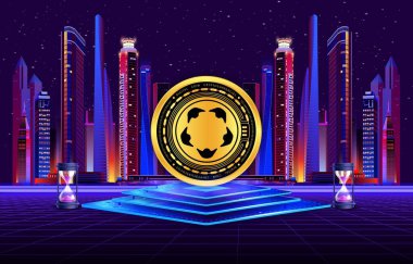 Dijital arka planda insanlık protokol-h kripto para birimi logoları. 3d illüstrasyon.