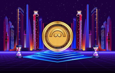 Dijital arkaplanda AVE sanal para birimi resimleri. 3d illüstrasyon