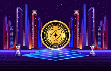 Sayısal arkaplanda katman-lai kripto para birimi logoları. 3d illüstrasyon.