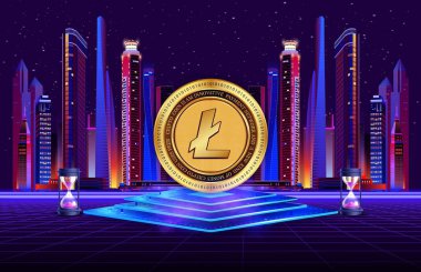 Dijital arkaplanda Litecoin-ltc şifreli para birimi logoları. 3d illüstrasyon.