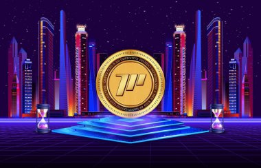 Dijital arkaplanda momentum-mmmt şifreli para birimi resimleri. 3d illüstrasyon.