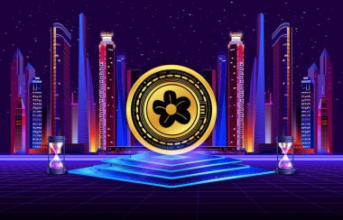 Komşum Alice kripto para birimi logoları dijital arkaplanda. 3d illüstrasyon.