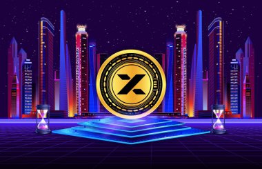 Dijital arka planda miksli şifreli para birimi logoları. 3d illüstrasyon.