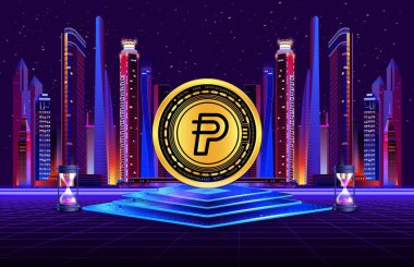 Paypal usd-pyusd dijital arkaplanda şifreli resimler. 3d illüstrasyon.