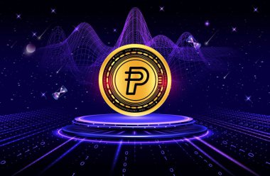 Paypal usd-pyusd dijital arkaplanda şifreli resimler. 3d illüstrasyon.