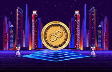 Dijital arkaplanda çokgen-matik kripto para birimi resimleri. 3d illüstrasyon.