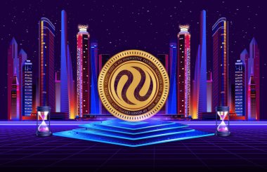 Dijital arkaplanda enjektif protokol-inj kripto para birimi resimleri. 3d illüstrasyon.