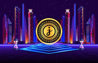 jascoin-jasmy şifreleme resimleri dijital arkaplanda. 3d illüstrasyon.