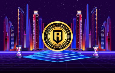 Dijital arkaplanda ronin-ron kripto para birimi görüntüleri. 3d illüstrasyon.