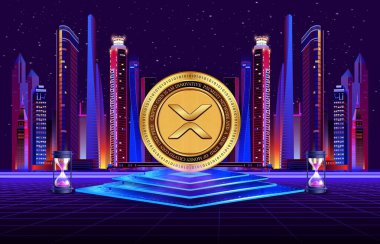 Dijital arkaplanda dalgalı-xrp sanal para birimi resimleri. 3d illüstrasyon.