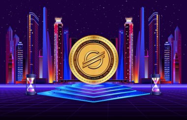 Dijital arkaplanda yıldız-xlm şifreli para birimi resimleri. 3d illüstrasyon.