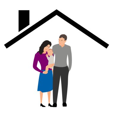 Mutlu bir aile. Baba, anne ve çocuk birlikte. Vektör düz tasarım çizimi