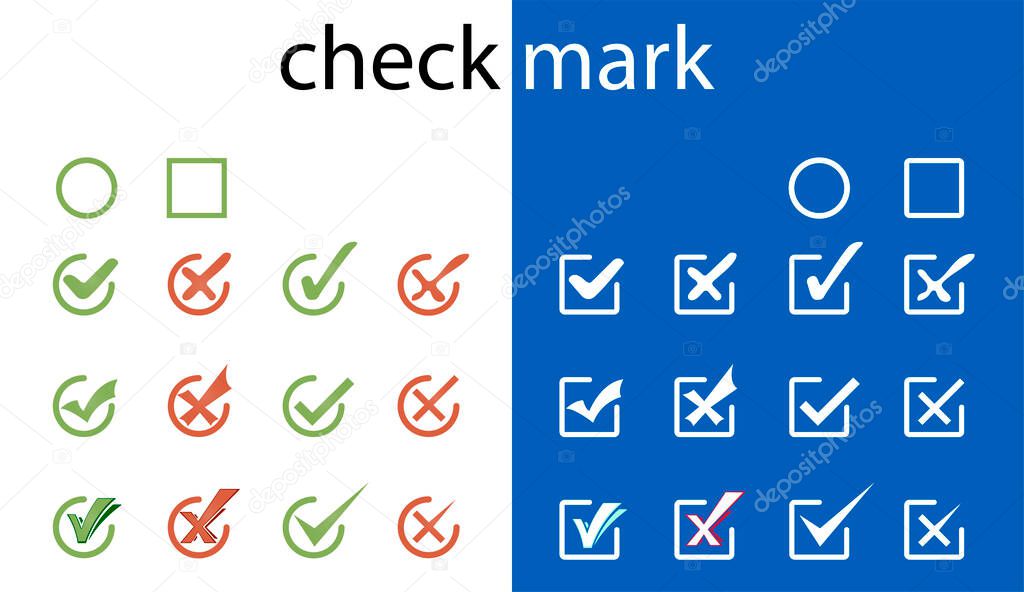 Cross and check mark icon symbol set. Different check signs set. Validation buttons. Vector available. Correct Incorrect Right Wrong Vector.