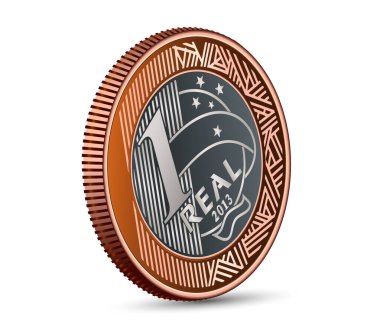 Gerçek bir Brezilya sikkesi parası. Gerçekçi Brezilyalı vektör 1 gerçek sikkeyi 3 boyutlu olarak çiziyor. 3d vektör illüstrasyonu.