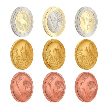 Avro senti seti. Avro senti paralarının 3 boyutlu görüntülerinin gerçekçi bir yansıması. 3B vektör illüstrasyonu.