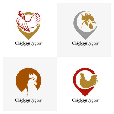 Point Chicken logo tasarım vektör şablonu, Horoz illüstrasyonu, Sembol simgesi