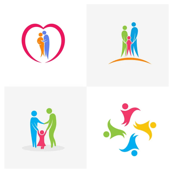 Set Famiglia Logo Modello Vettoriale Progettazione Illustrazione Disegno Comunità Simbolo — Vettoriale Stock