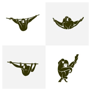 Orangutan logo tasarım vektör şablonu, İllüstrasyon tasarımı Orangutan Maymunu, Sembol Simgesi Simgesi