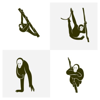 Orangutan logo tasarım vektör şablonu, İllüstrasyon tasarımı Orangutan Maymunu, Sembol Simgesi Simgesi