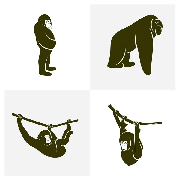 Conjunto Plantilla Vector Diseño Logotipo Orangutan Diseño Ilustración Orangutan Monkey — Vector de stock