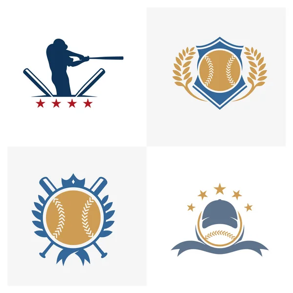Набор Вектора Дизайна Эмблемы Бейсбола Шаблон Дизайна Эмблемы Бейсбола Иконка — стоковый вектор