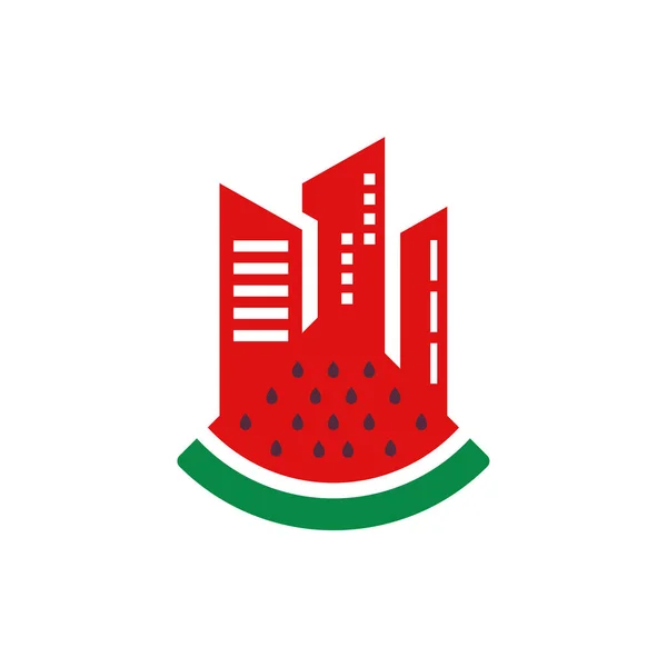 City Watermelon Logo Vektorvorlage Kreative Konzepte Zum Design Des Wassermelonen — Stockvektor