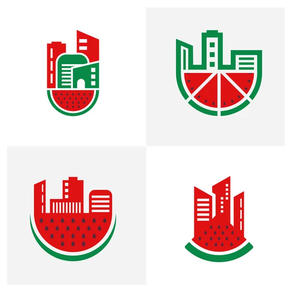 Conjunto City Watermelon Logo Vector Template Creative Watermelon Logo Design — Vetor de Stock