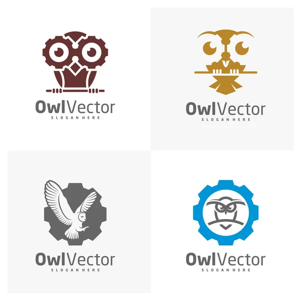 Set Owl Gear Logo Vector Template Creative Owl Logo Design — Stock Vector