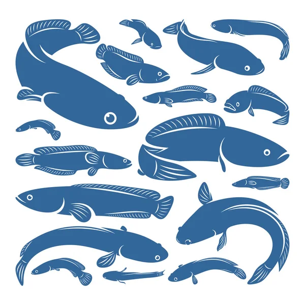 Sada Vektoru Loga Fish Cork Šablona Designu Loga Creative Fish — Stockový vektor