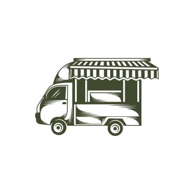 Yemek kamyonu tasarımı vektör illüstrasyonu, Yaratıcı gıda kamyonu logosu tasarımı şablon, simge sembolleri