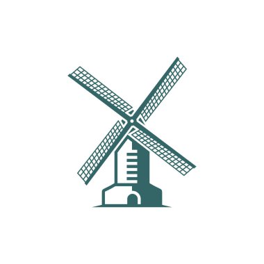 Yel değirmeni logosu tasarım vektör çizimi, yaratıcı yel değirmeni logosu tasarım konsept şablonu, sembol simgeleri