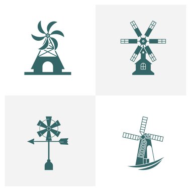 Windmill logo tasarım vektör çizimi, yaratıcı yel değirmeni logo tasarım şablonu, sembol simgeleri