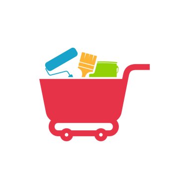 Boya Dükkanı logosu tasarım vektör çizimi, Yaratıcı Boya logosu tasarım konsept şablonu, sembol simgeleri