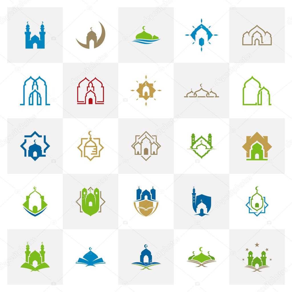 Set of Mosque logo design vector illustration, Creative Islamic logo design concept template, symbols icons